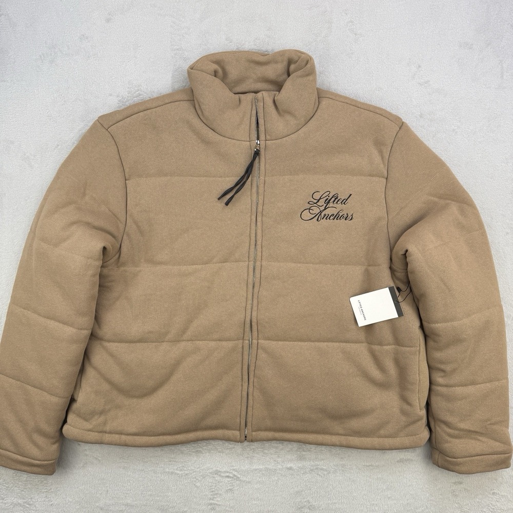 Lifted Anchors Jacket Mens 2XL Tan Puffer Winter‎ Knitted Zipped Lined